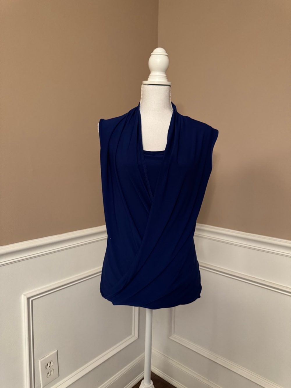 For Cynthia Navy Draped Crossover Sleeveless Camisole